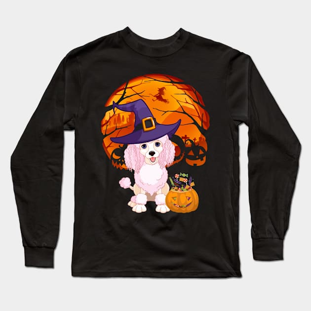 Poodle pumpkin witch Long Sleeve T-Shirt by jrgmerschmann